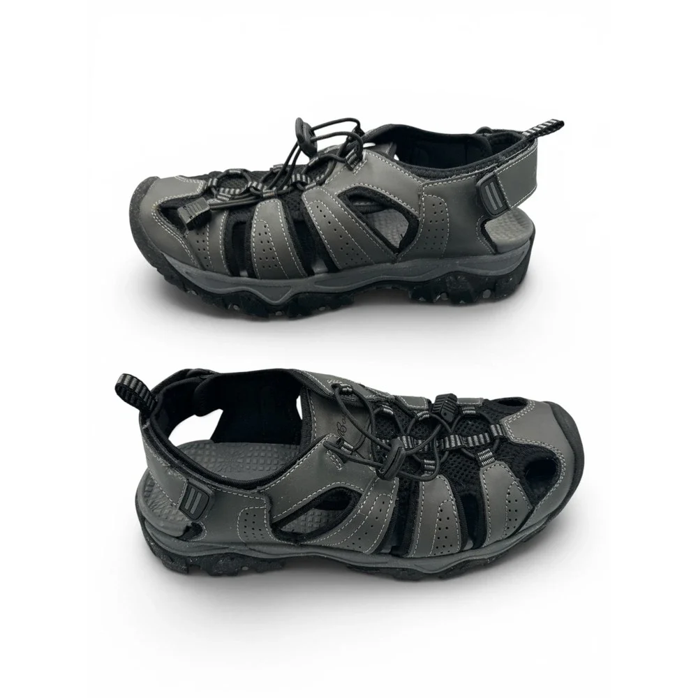 Eddie Bauer Stewart Bump Toe Fisherman Leather Hiking Sport Sandals Sz 9 Gray